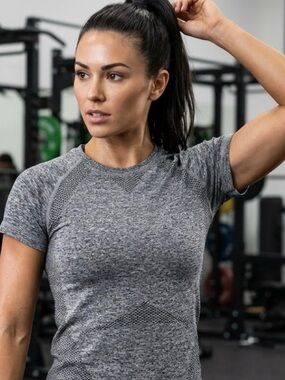 Astoria Activewear Tight Gray Workout Gym Sportswear Short sleeve Top EUC
